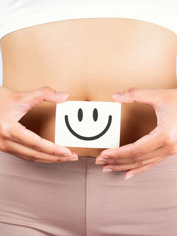 Healthy Female With Beautiful Fit Slim Body Holding White Card With Happy Smiley Face In Hands